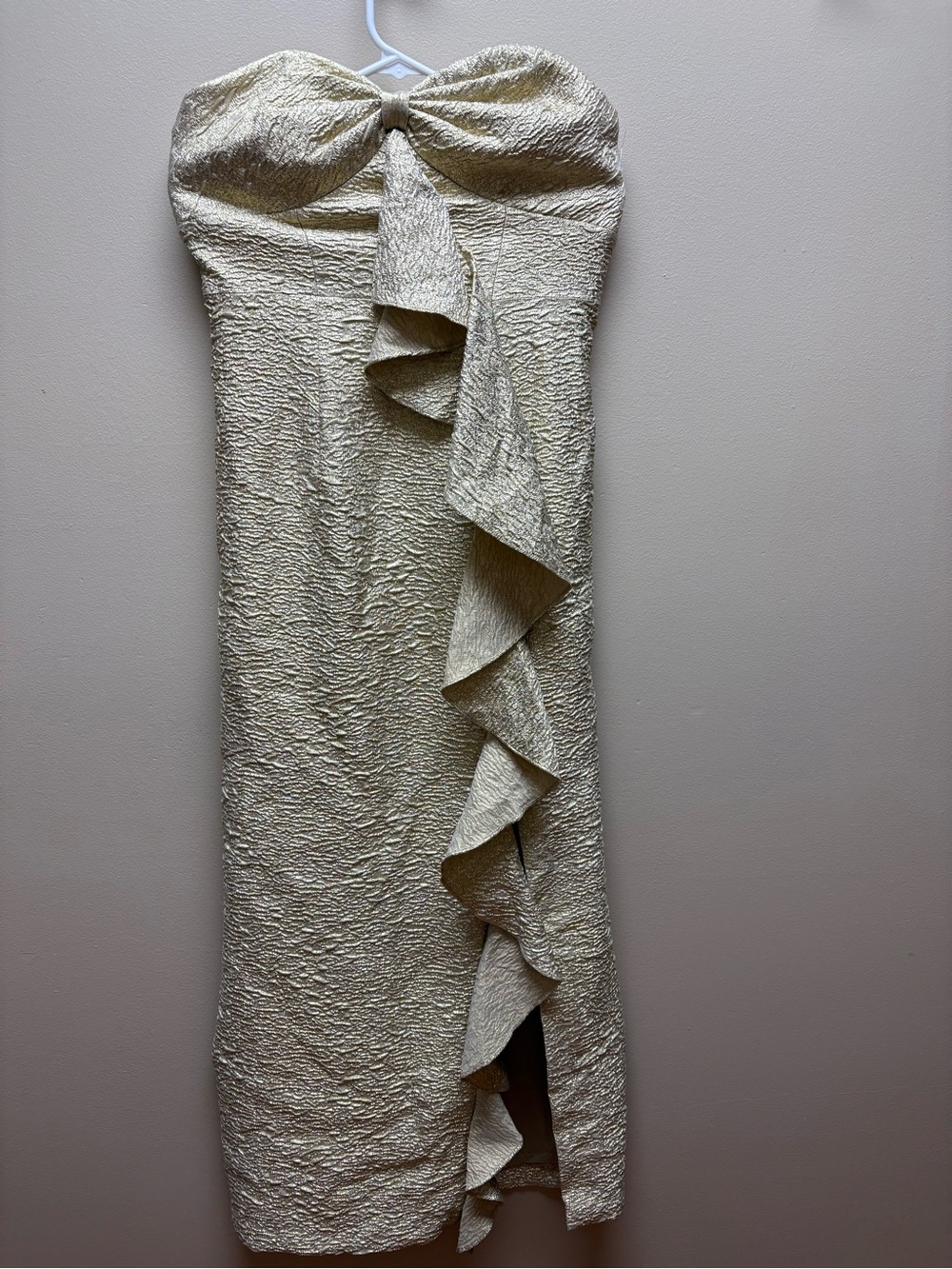 Aidan Mattox Gold Strapless Ruffle Sheath Dress